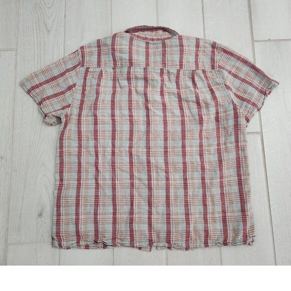 Liverpool Los Angeles Button shirt Plaid Short Sleeve Men's Large Linen Cotton - Picture 5 of 6